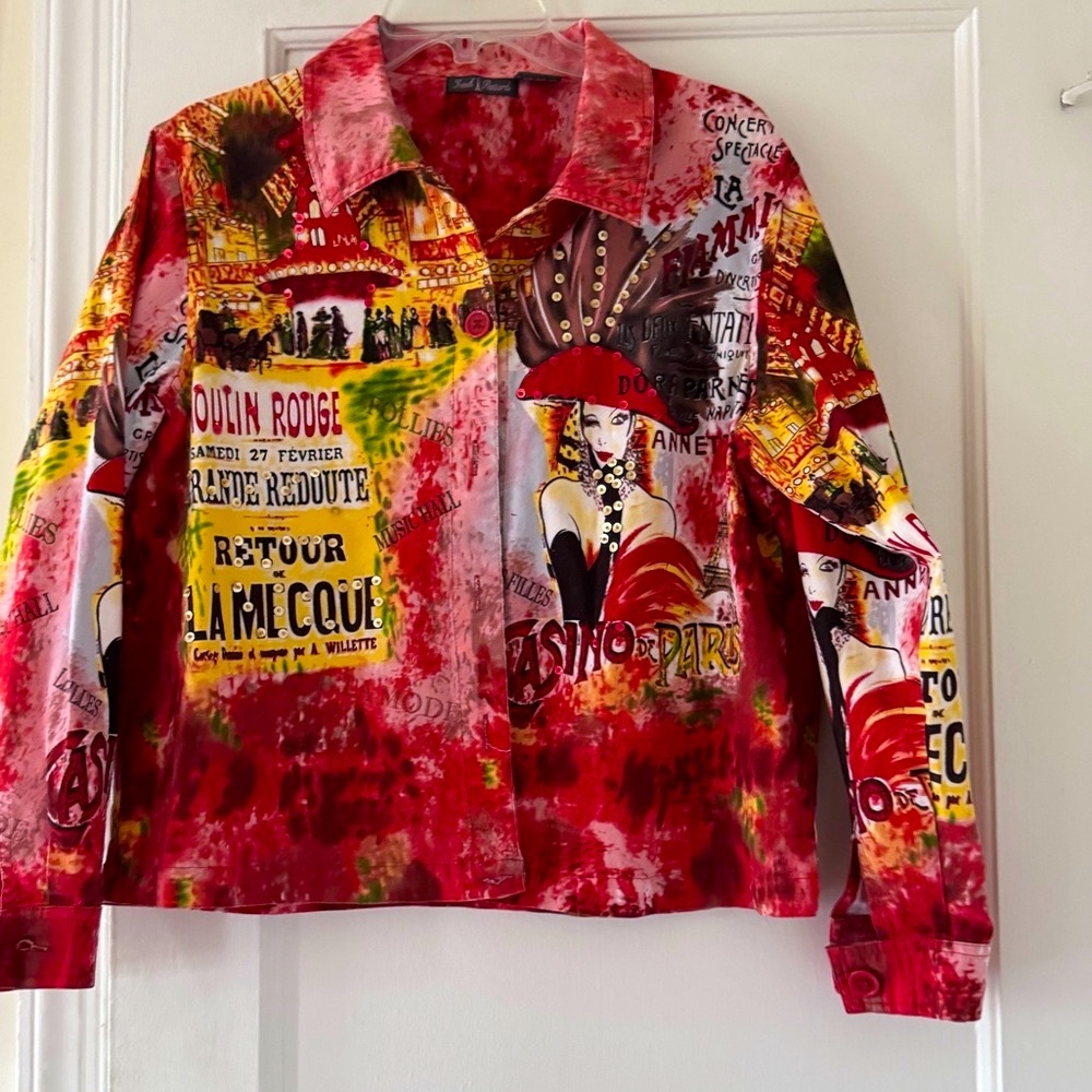 French Postcards Colorful Graphic Shirt/Shacket Boho